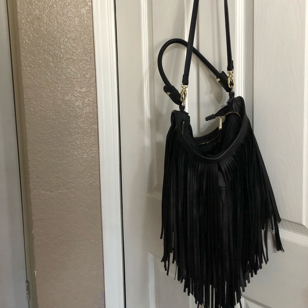 H&M black fringe bag